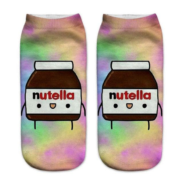 Women Funny Cute 3D Print Foods White Nutella Character Socks Unisex Happy Breathable Cotton Cartoon Donuts Biscuit Dessert Gift Socks For Men And Women