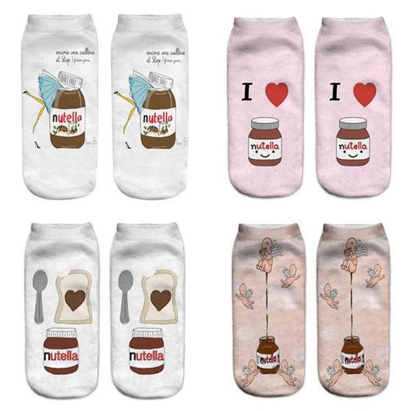 Women Funny Cute 3D Print Foods White Nutella Character Socks Unisex Happy Breathable Cotton Cartoon Donuts Biscuit Dessert Gift Socks For Men And Women