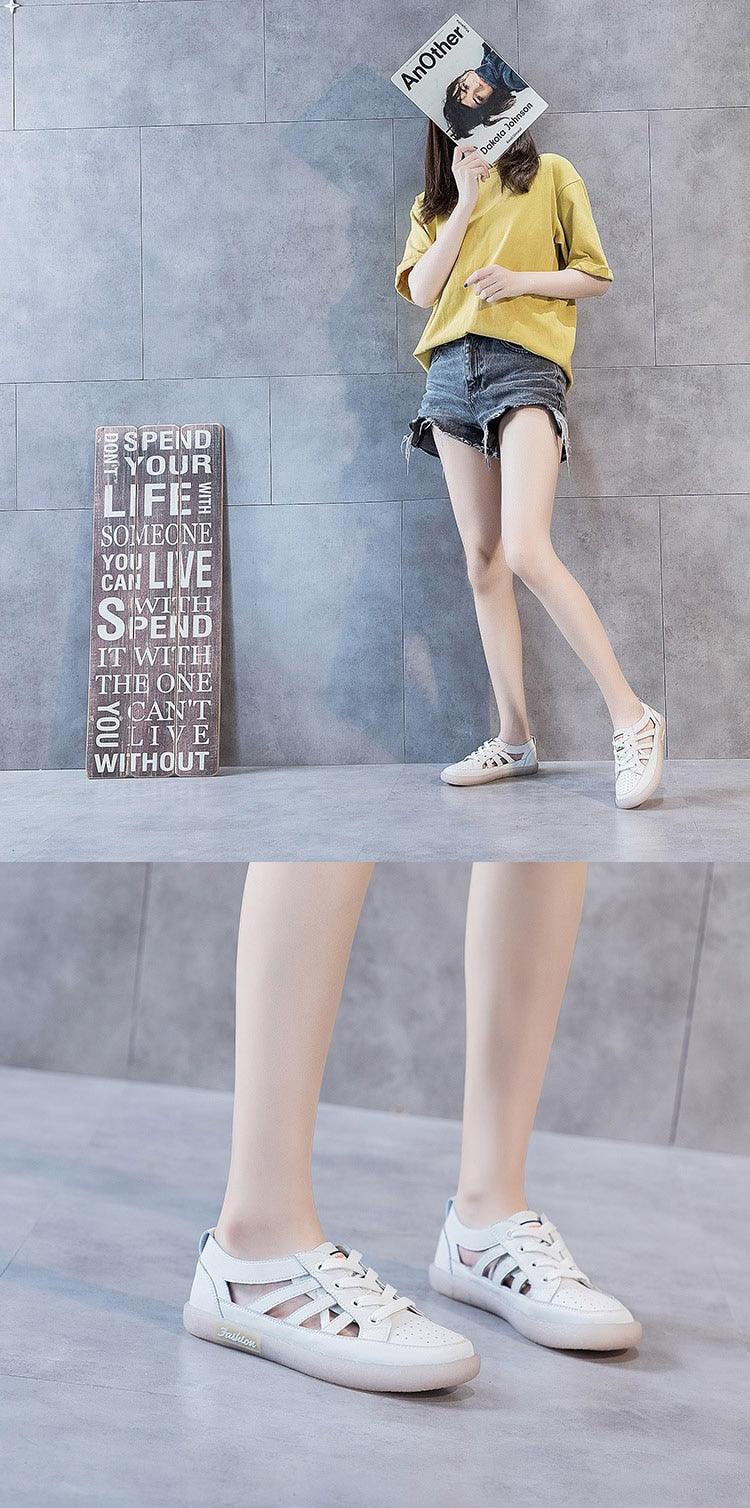 Women Genuine Leather Sneakers Summer White Lacing Flat Woman Casual mfortable Casual Everyday Walking Fashion Outdoor Sneakers