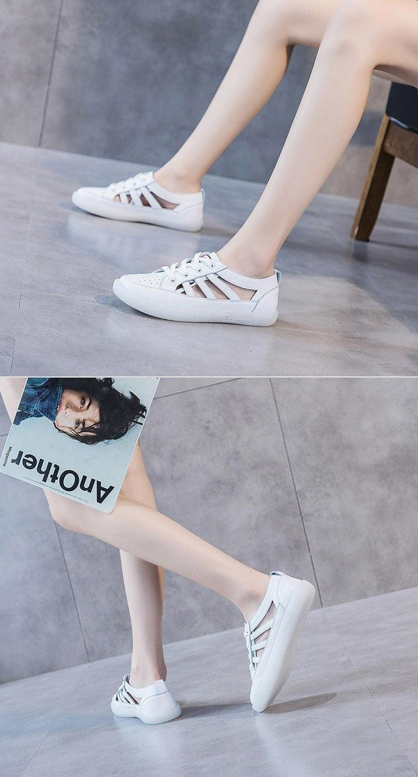 Women Genuine Leather Sneakers Summer White Lacing Flat Woman Casual mfortable Casual Everyday Walking Fashion Outdoor Sneakers
