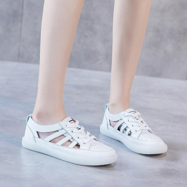Women Genuine Leather Sneakers Summer White Lacing Flat Woman Casual mfortable Casual Everyday Walking Fashion Outdoor Sneakers