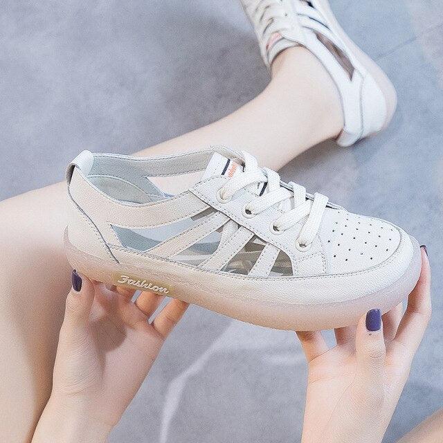 Women Genuine Leather Sneakers Summer White Lacing Flat Woman Casual mfortable Casual Everyday Walking Fashion Outdoor Sneakers