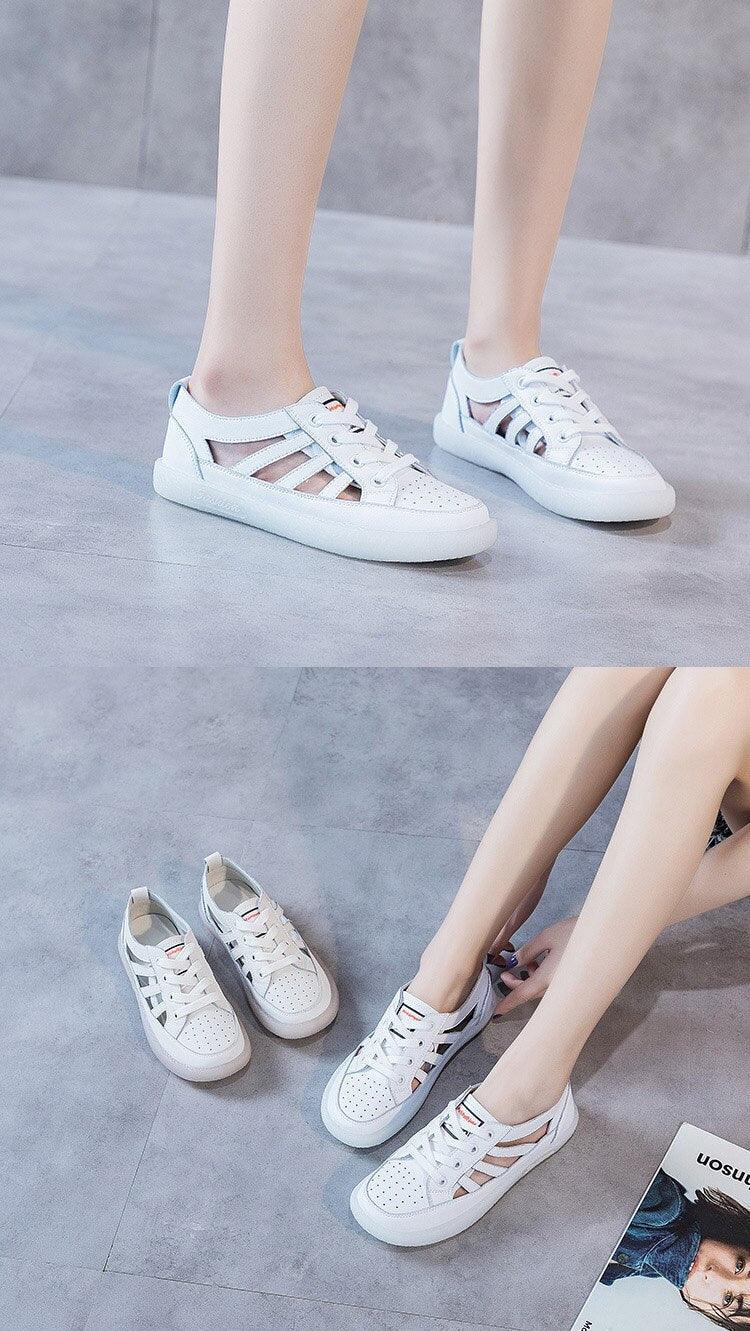 Women Genuine Leather Sneakers Summer White Lacing Flat Woman Casual mfortable Casual Everyday Walking Fashion Outdoor Sneakers