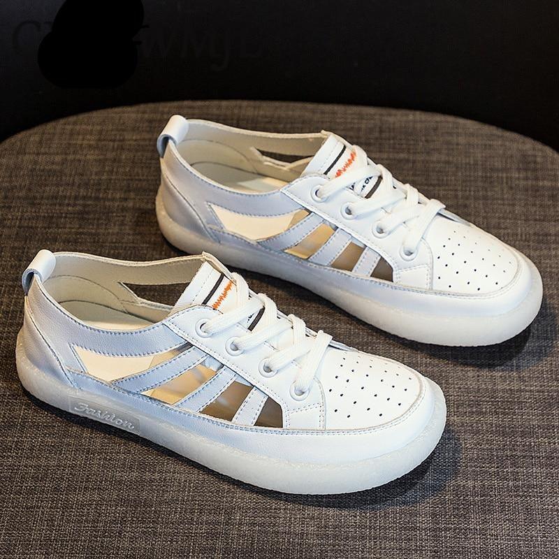 Women Genuine Leather Sneakers Summer White Lacing Flat Woman Casual mfortable Casual Everyday Walking Fashion Outdoor Sneakers