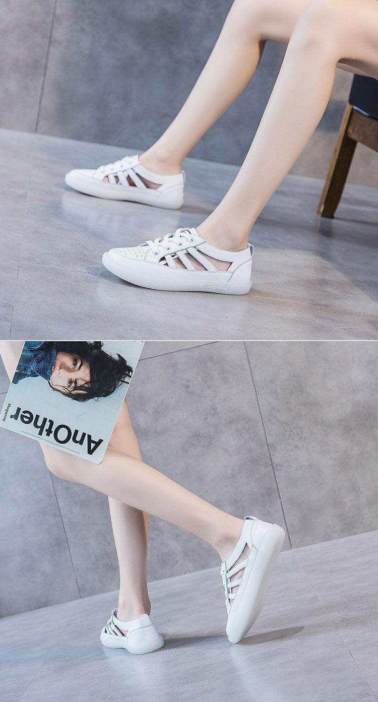 Women Genuine Leather Sneakers Summer White Lacing Flat Woman Casual mfortable Casual Everyday Walking Fashion Outdoor Sneakers