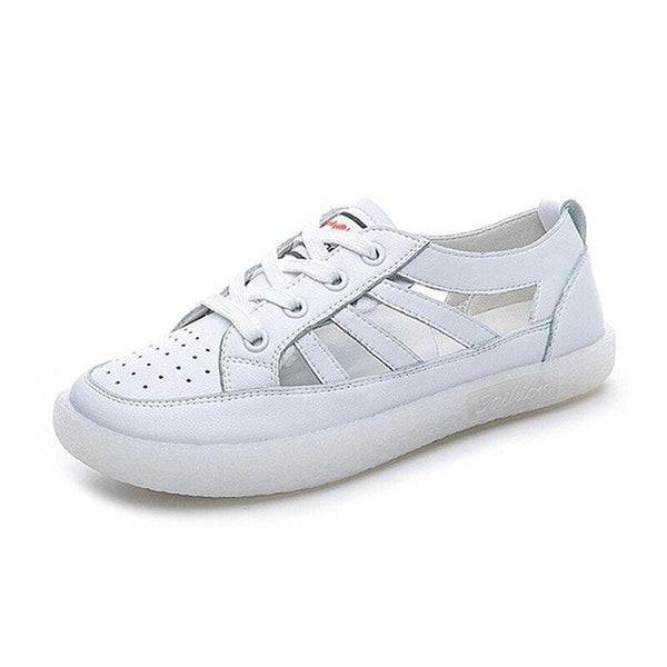 Women Genuine Leather Sneakers Summer White Lacing Flat Woman Casual mfortable Casual Everyday Walking Fashion Outdoor Sneakers