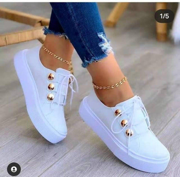 Women Gold Sneakers White Round Head Platform Causal  Sports Cute Pink Fashion Flats Exclusive Women's Cult Fashionable High Platform Calf White Sneaker Lace Up Stylish Casual Walking Sneakers