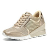 Women Height Increasing Walking Jogging Sneakers Gold Silver Sport Running Women's Lightweight Casual Everyday Walking Fashion High Heels Comfortable Sneakers - Beige / 35