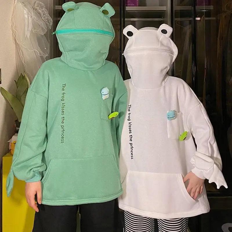 Women Hoodie Frog Pullover Winter Sense Hooded Casual Sweatshirts Autumn Embroidery Loose Hoodies Pullover Casual Creativity Sweatshirt Loose Solid Long Sleeve Tops With Pocket
