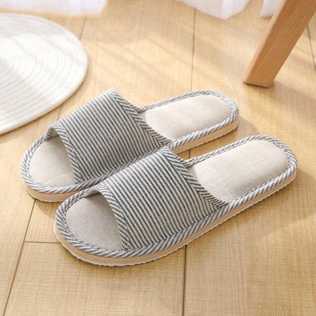 Women Indoor Slippers Flat Shoes Spring Autumn Linen Flip Flops Home Slippers Comfortable Memory Foam Slippers Lining Slip-On Lightweight Durable House Shoes