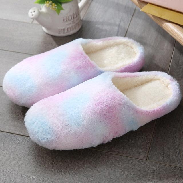 Women Indoor Slippers Warm Plush Home Slipper Autumn Winter Woman House Flat Floor Soft Slipper Silent Slides Plush Fleece Insole Fluffy Slippers For Indoor Home Bedroom