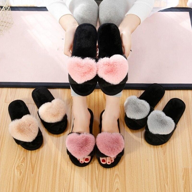 Women Indoor Warm Home Slippers Bedroom Cute Heart Pattern Non-slip Soft Comfort Plush House Heart Slippers Women Cute Fluffy Soft Sole Plush For House Indoor Outdoor Memory Foam Open Toe Slippers