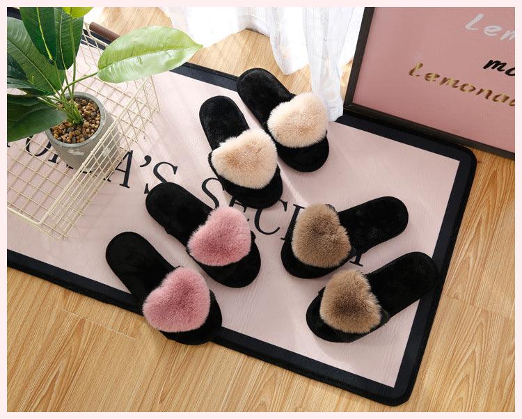 Women Indoor Warm Home Slippers Bedroom Cute Heart Pattern Non-slip Soft Comfort Plush House Heart Slippers Women Cute Fluffy Soft Sole Plush For House Indoor Outdoor Memory Foam Open Toe Slippers