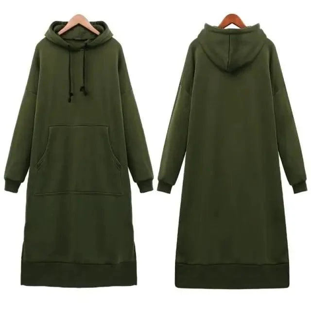 Women Loose Long Hoodie Casual Solid Color Hooded Sweatshirts Student's Autumn Winter Baggy Pullover Oversized Sweatshirt Dress