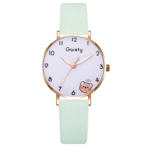 Women New Color Bear Fashion Student Quartz Watch Bracelet Combination Set Kids Girl Wrist Watch Bracelet Leather Rhinestone Luxury Design Simple Dress Women's Watches