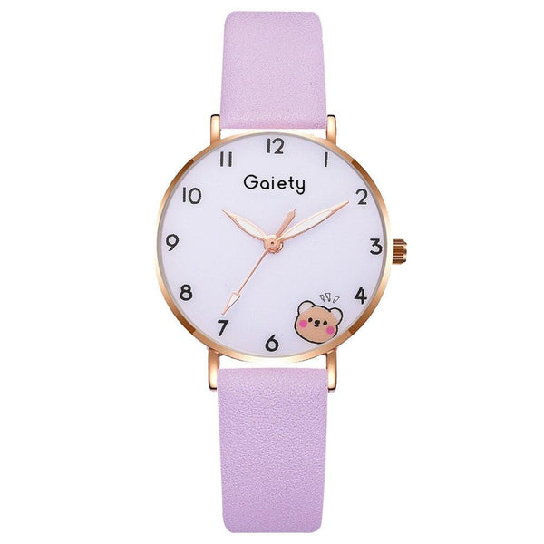 Women New Color Bear Fashion Student Quartz Watch Bracelet Combination Set Kids Girl Wrist Watch Bracelet Leather Rhinestone Luxury Design Simple Dress Women's Watches