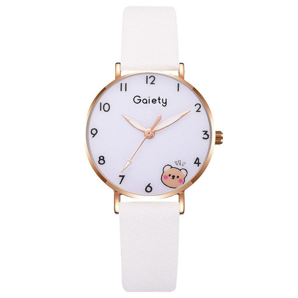 Women New Color Bear Fashion Student Quartz Watch Bracelet Combination Set Kids Girl Wrist Watch Bracelet Leather Rhinestone Luxury Design Simple Dress Women's Watches