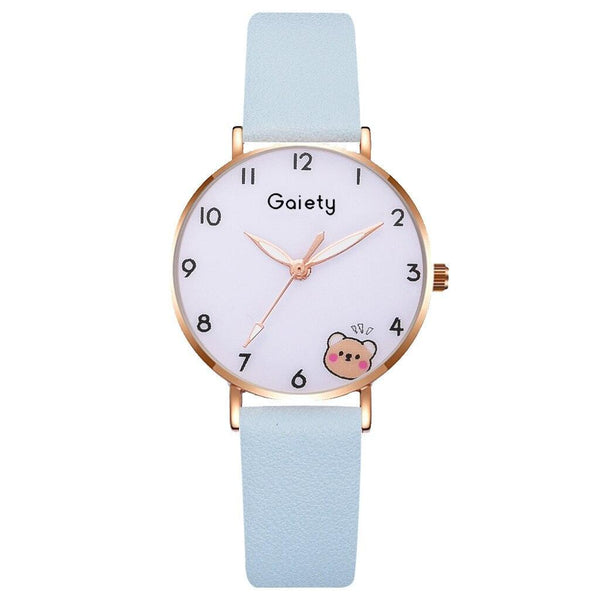 Women New Color Bear Fashion Student Quartz Watch Bracelet Combination Set Kids Girl Wrist Watch Bracelet Leather Rhinestone Luxury Design Simple Dress Women's Watches
