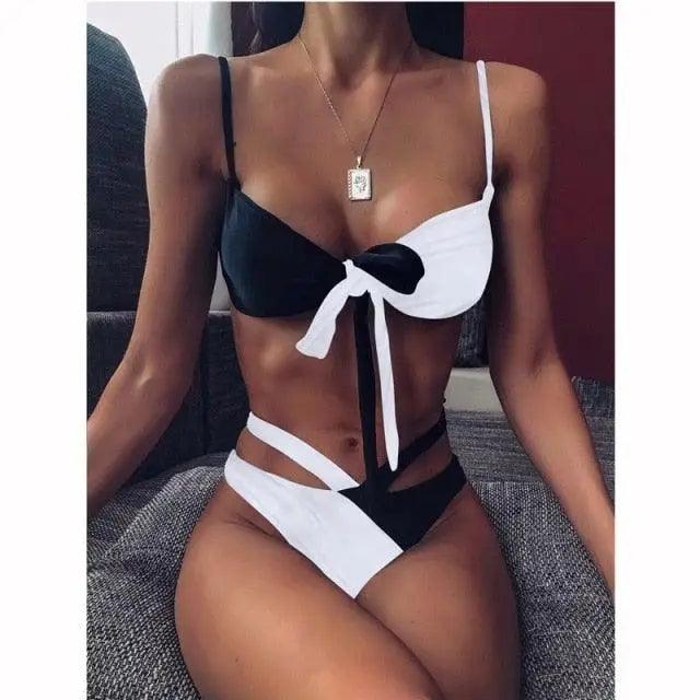 Women New High Waist Bikini Swimsuit Modern Swimwear Female Thong Brazilian Bikini Set Bathing Suit Bather Women's Twist Front High Waisted Bikini Swimsuit Halter Drawstring Tie Side Bottom Two Piece Bathing Suit