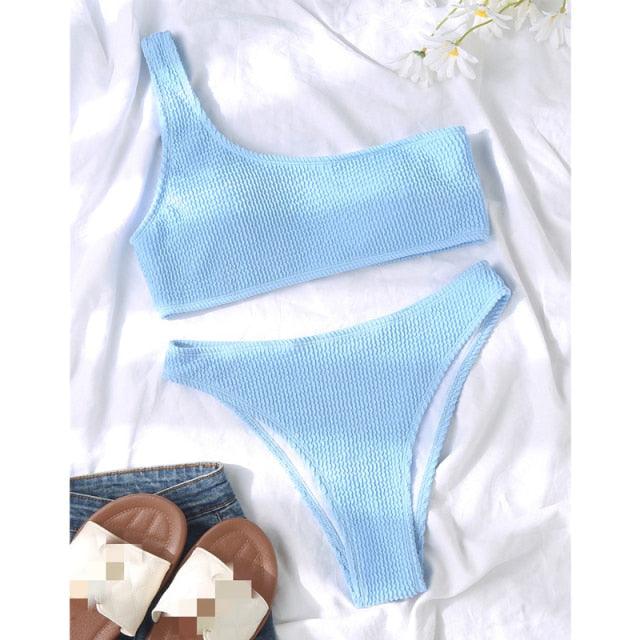 Women One-Shoulder Bikini Swimsuit Women Push Up Swimwear Women's Bathing Suit Comfortable Bikini Ribbed Two Piece Swimsuit Bikini Set Summer Bathing Suit Beach Wear Swimming Suit