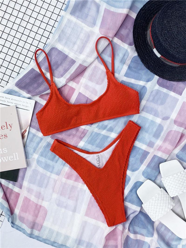 Women One-Shoulder Bikini Swimsuit Women Push Up Swimwear Women's Bathing Suit Comfortable Bikini Ribbed Two Piece Swimsuit Bikini Set Summer Bathing Suit Beach Wear Swimming Suit