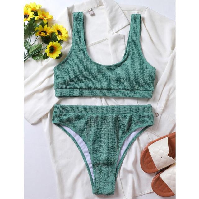 Women One-Shoulder Bikini Swimsuit Women Push Up Swimwear Women's Bathing Suit Comfortable Bikini Ribbed Two Piece Swimsuit Bikini Set Summer Bathing Suit Beach Wear Swimming Suit