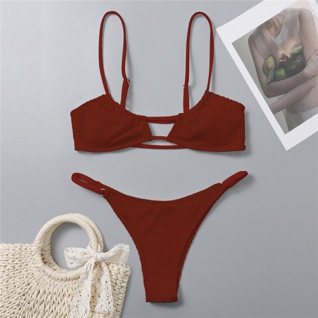 Women One-Shoulder Bikini Swimsuit Women Push Up Swimwear Women's Bathing Suit Comfortable Bikini Ribbed Two Piece Swimsuit Bikini Set Summer Bathing Suit Beach Wear Swimming Suit