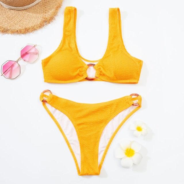 Women One-Shoulder Bikini Swimsuit Women Push Up Swimwear Women's Bathing Suit Comfortable Bikini Ribbed Two Piece Swimsuit Bikini Set Summer Bathing Suit Beach Wear Swimming Suit