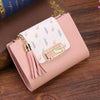 Women Pink PU Leather Short Wallet Trendy New Fashion  Vintage Mini Purses Cute Feather Design Wallets