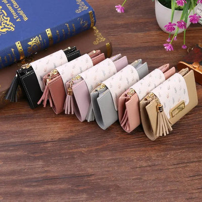 Women Pink PU Leather Short Wallet Trendy New Fashion  Vintage Mini Purses Cute Feather Design Wallets