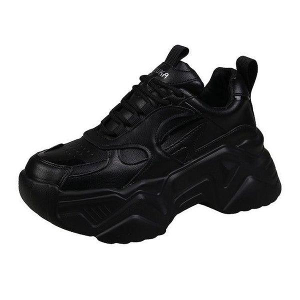 Women Platform Sneakers Leather Casual Ladies Chunky Shoes Woman High Black Fashion Thick Soled Sports Walking Shoes Lace Up Platform Leather Trainers Sneakers