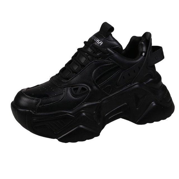 Women Platform Sneakers Leather Casual Ladies Chunky Shoes Woman High Black Fashion Thick Soled Sports Walking Shoes Lace Up Platform Leather Trainers Sneakers
