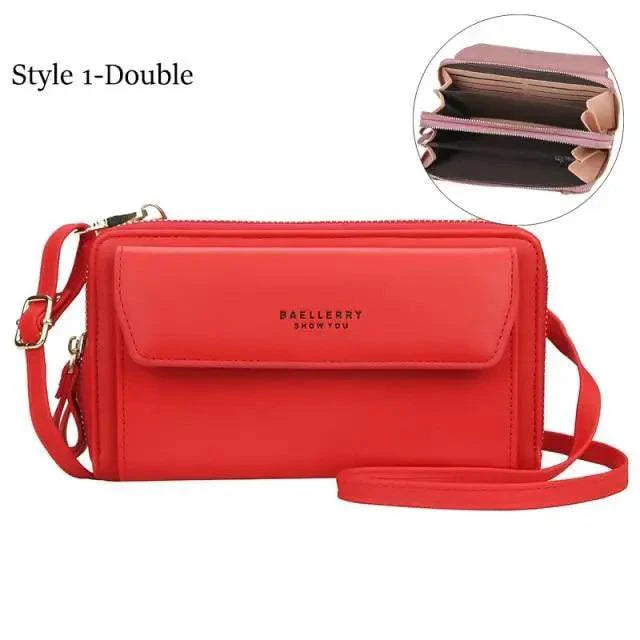 Women Pu Leather Double Layer Large Portable Crossbody Capacity Card Holders Handbags - Trendy Portable Crossbody Handbags