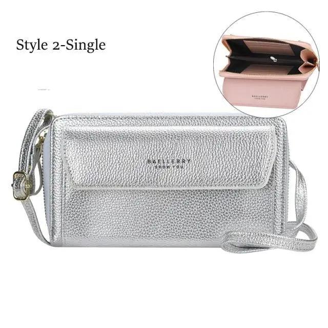 Women Pu Leather Double Layer Large Portable Crossbody Capacity Card Holders Handbags - Trendy Portable Crossbody Handbags