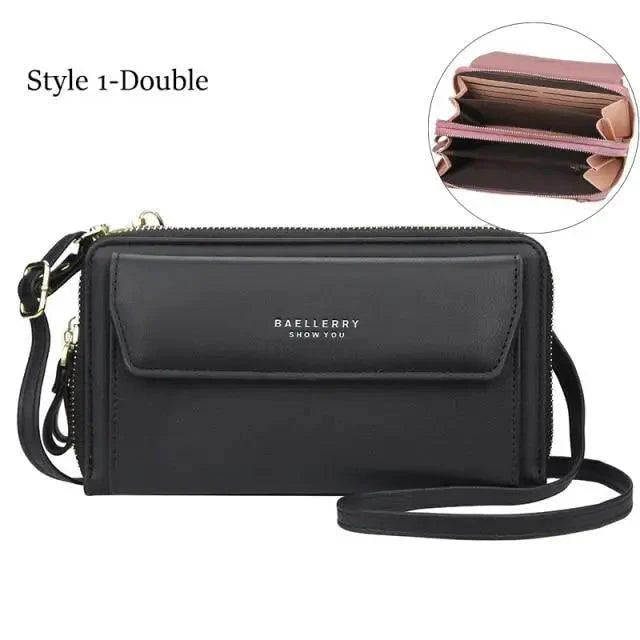 Women Pu Leather Double Layer Large Portable Crossbody Capacity Card Holders Handbags - Trendy Portable Crossbody Handbags