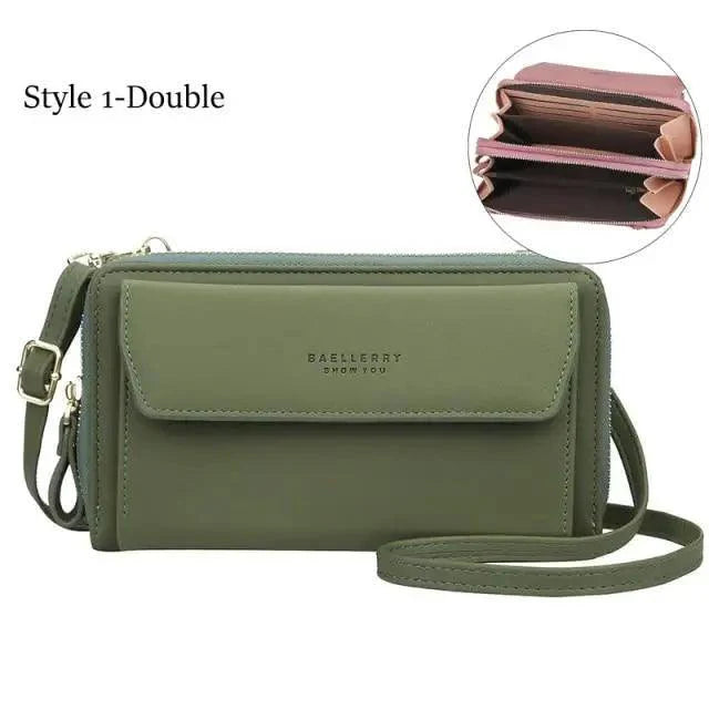 Women Pu Leather Double Layer Large Portable Crossbody Capacity Card Holders Handbags - Trendy Portable Crossbody Handbags