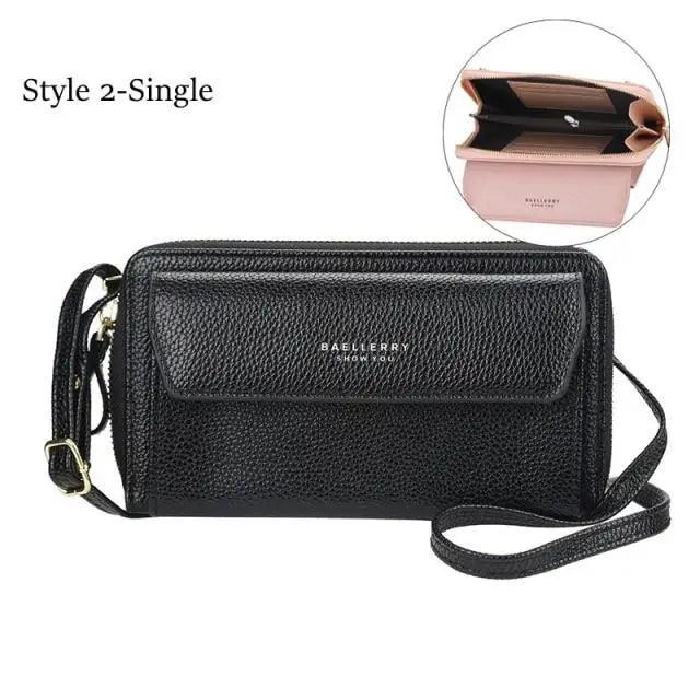 Women Pu Leather Double Layer Large Portable Crossbody Capacity Card Holders Handbags - Trendy Portable Crossbody Handbags