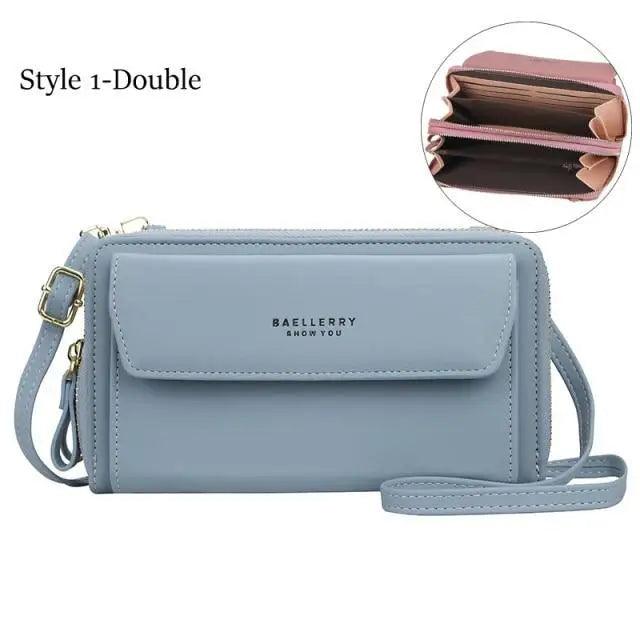 Women Pu Leather Double Layer Large Portable Crossbody Capacity Card Holders Handbags - Trendy Portable Crossbody Handbags