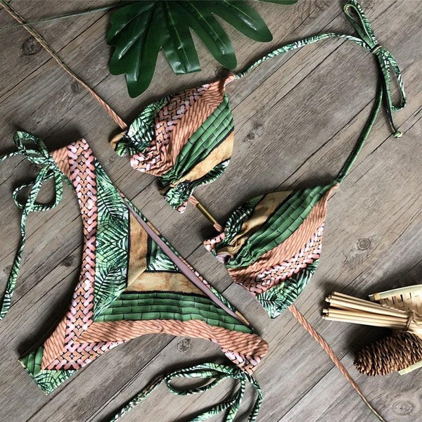 Women Push-up Bikini Swimwear Adjustable Swimsuit Bathing Suit Beachwear Women's Tie Bikini Lace Up Bottom String Swimsuit Bandage Swim Beach Wear Summer Comfortable Bikini Set