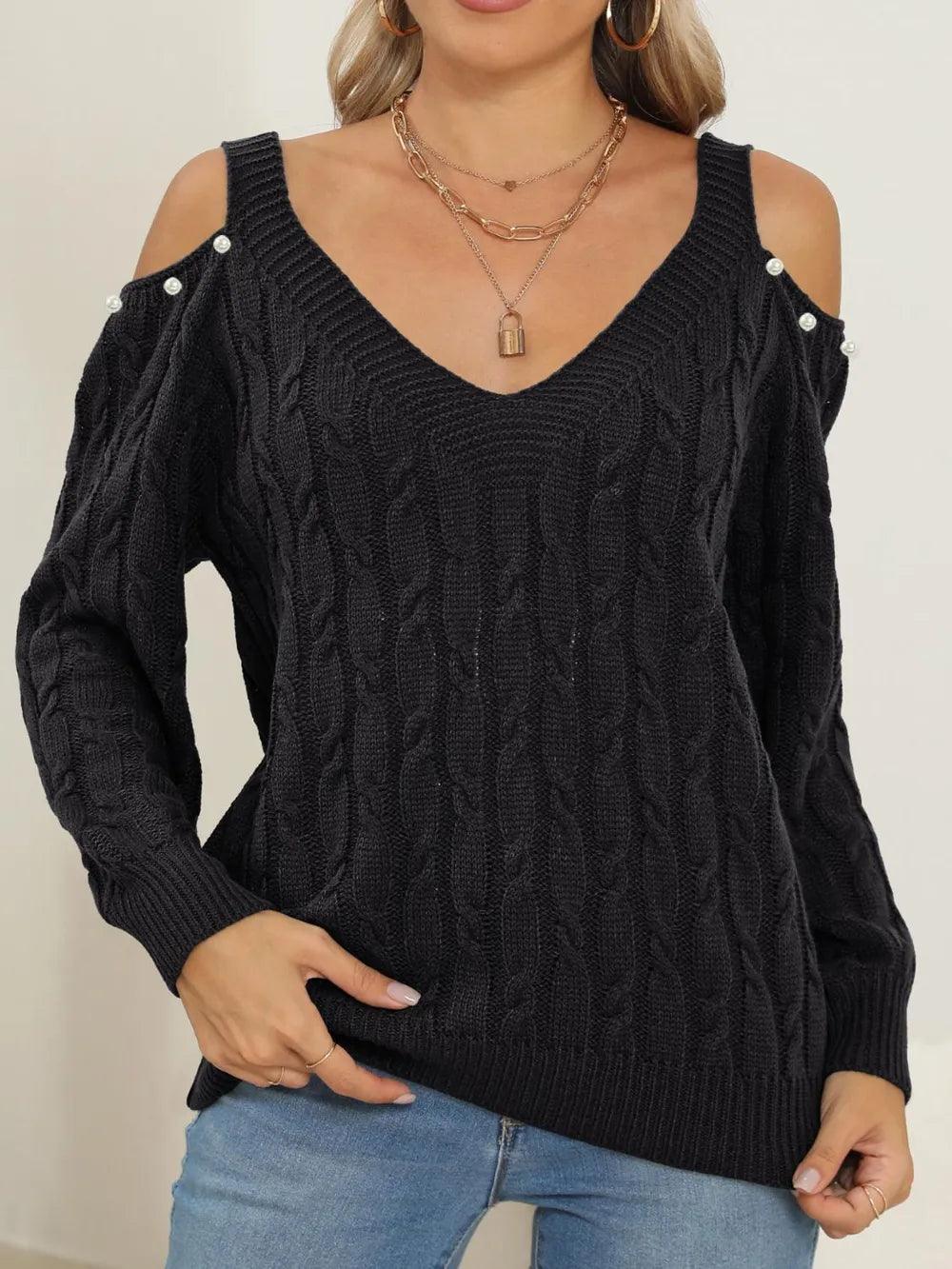 Women's autumn and winter deep V sexy off shoulder loose pullover sweater top for women