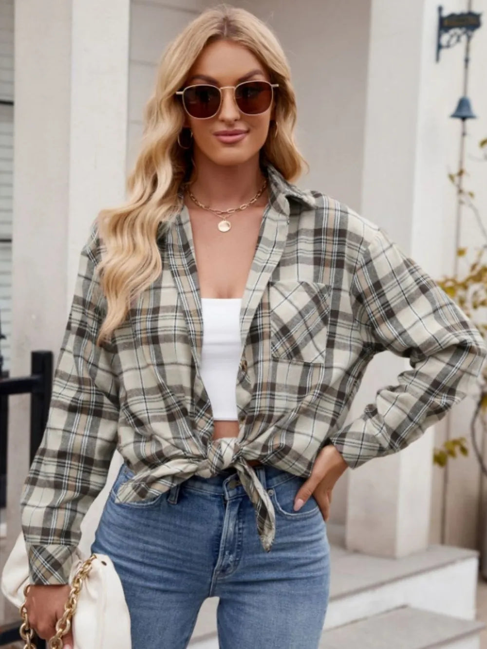 Women's casual fashion spicy girl loose checkered shirt for women