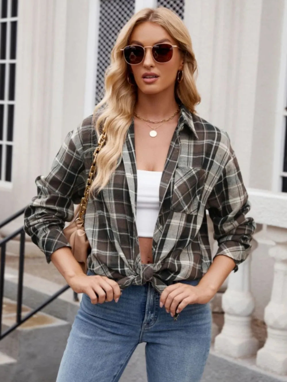 Women's casual fashion spicy girl loose checkered shirt for women