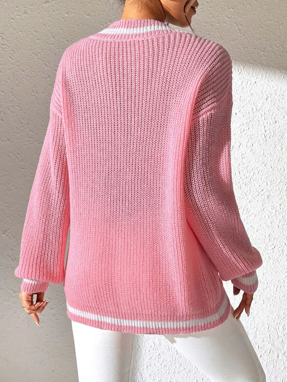 Women's College Style Women's Sweater Color Contrasting V-neck Loose Sweater