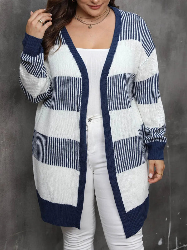 Women's contrasting striped spliced woven sweater long sleeved women's casual cardigan jacket