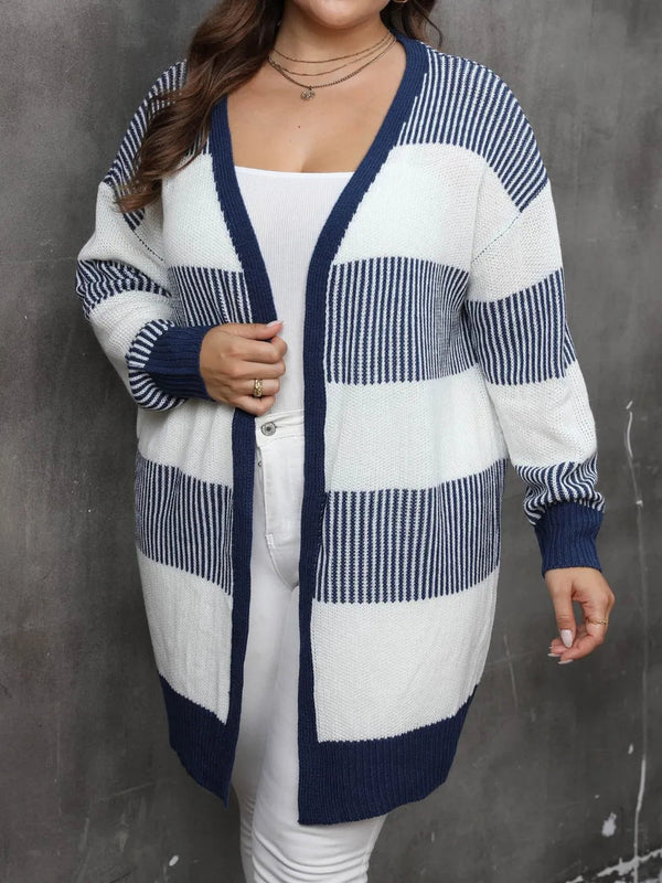 Women's contrasting striped spliced woven sweater long sleeved women's casual cardigan jacket