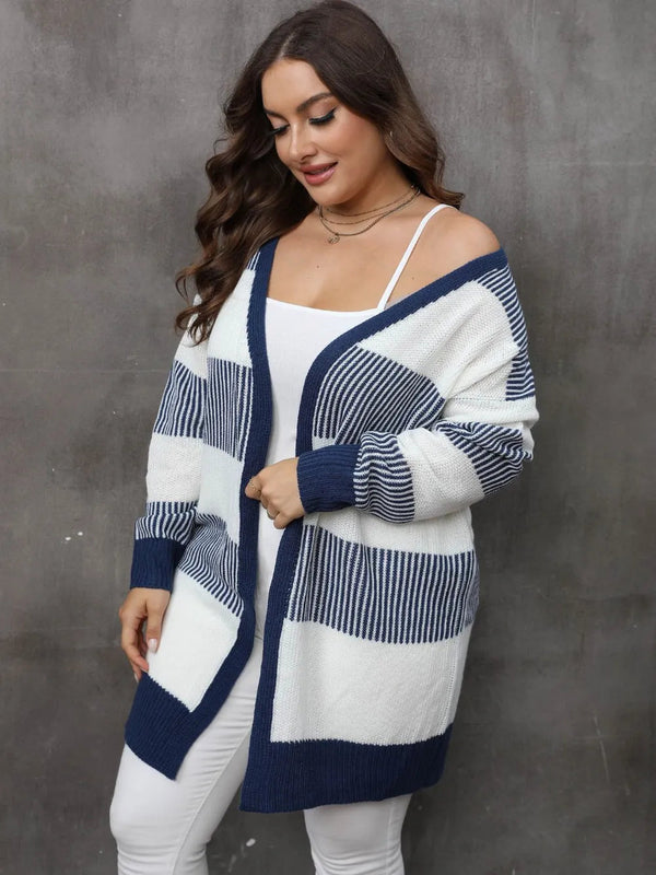 Women's contrasting striped spliced woven sweater long sleeved women's casual cardigan jacket