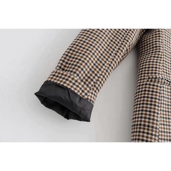 Women's Fashionable Office Wear Double Breasted Plaid Blazer Coat Vintage Long Sleeve Pockets Female Outerwear Chic Tops