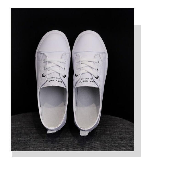 Women's Genuine Leather Sneakers Casual Fashionable Sports Shoes Vulcanized Woman Summer Flat Shoe Leather Women Lace Up Casual Shoes White Fashion Sneakers