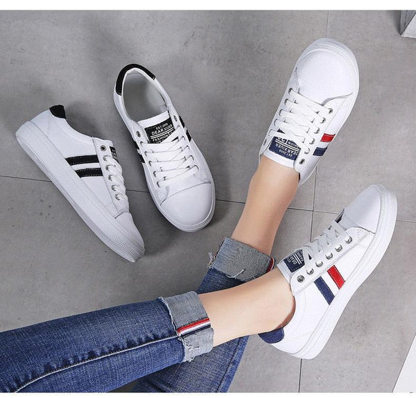 Women's Genuine Leather Sneakers Women Casual Fashionable Sports Shoes Vulcanized Woman White Flat White Sneakers Leather Casual Shoes White Tennis Sneakers