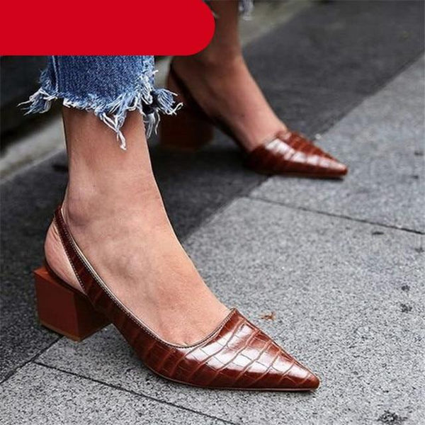 Women's Pointed Toes Pumps Luxury Heels Sandals Summer New Vintage Woman Lady Sandals Fashion Heel Sandals Mid Block Square Heel Slip On Pointed Toe Office Sandal